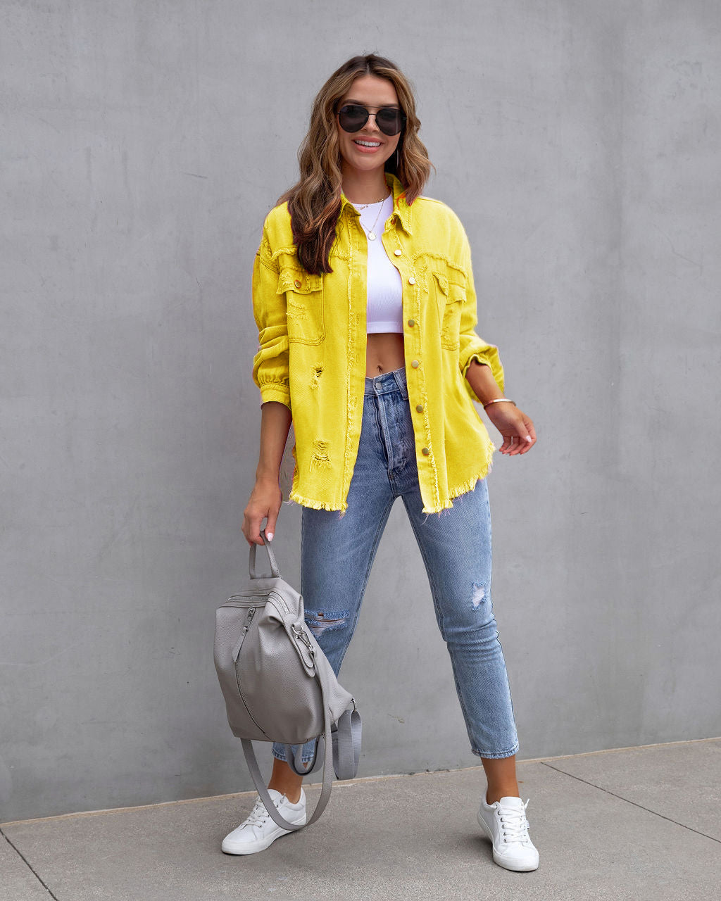 Women’s Fashion Distressed Shirt Jacket for Autumn/Spring
