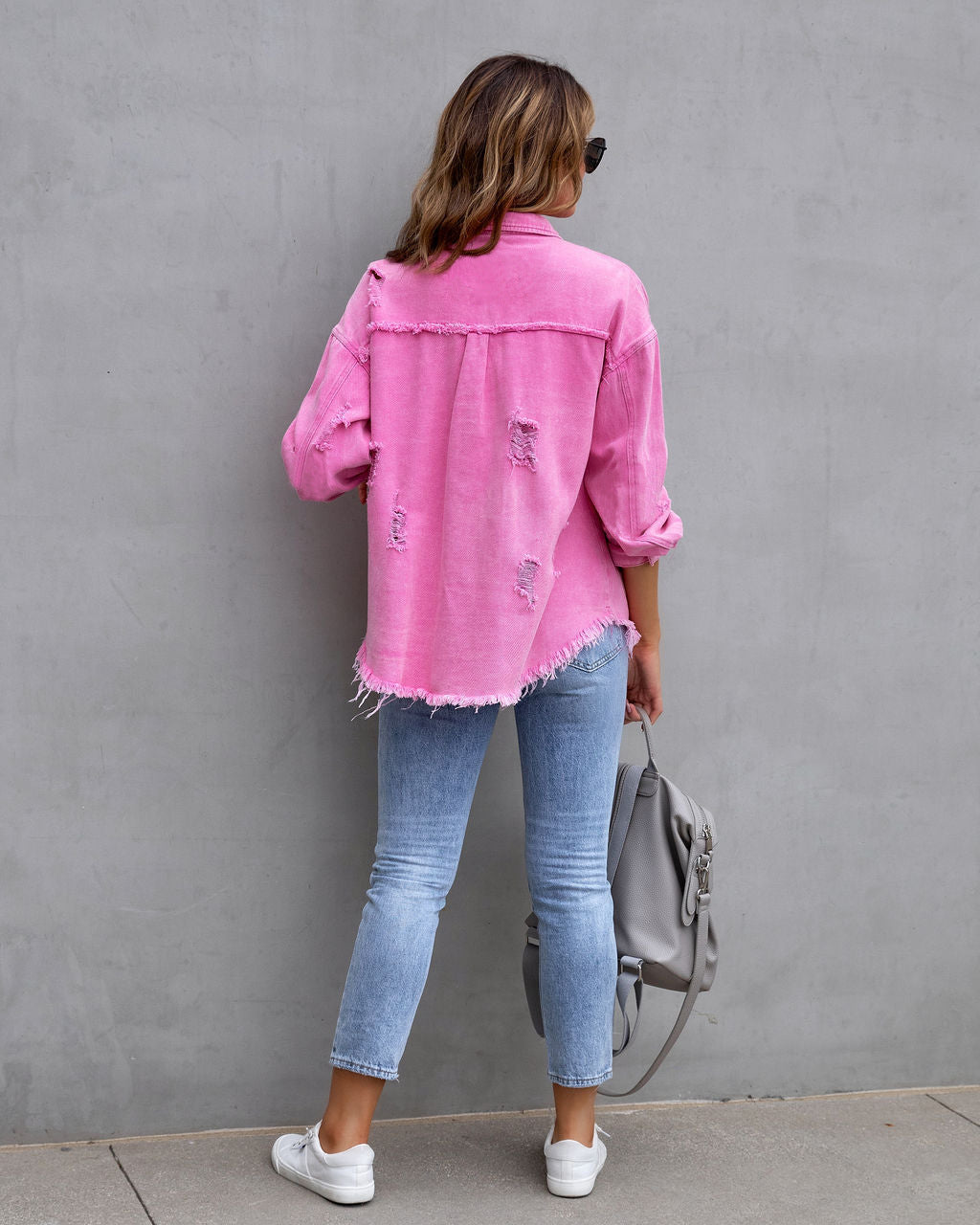 Women’s Fashion Distressed Shirt Jacket for Autumn/Spring
