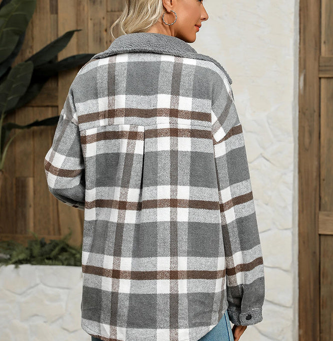 Women’s Velvet Check Jacket with Contrast Polo Collar