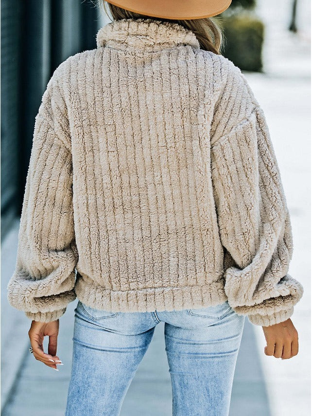 Lapel Fleece-Lined Women’s Plush Casual Jacket