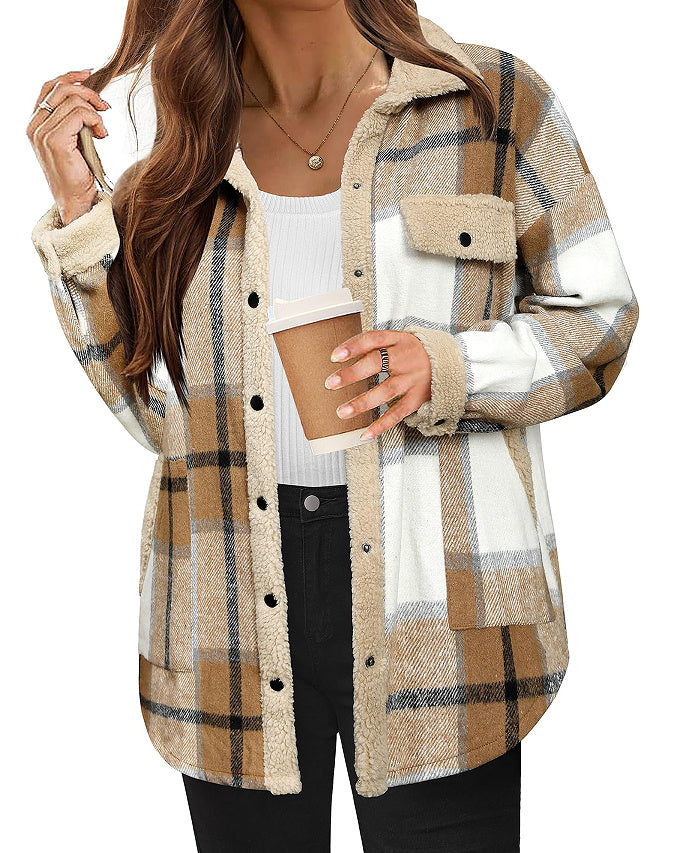 Women’s Velvet Check Jacket with Contrast Polo Collar