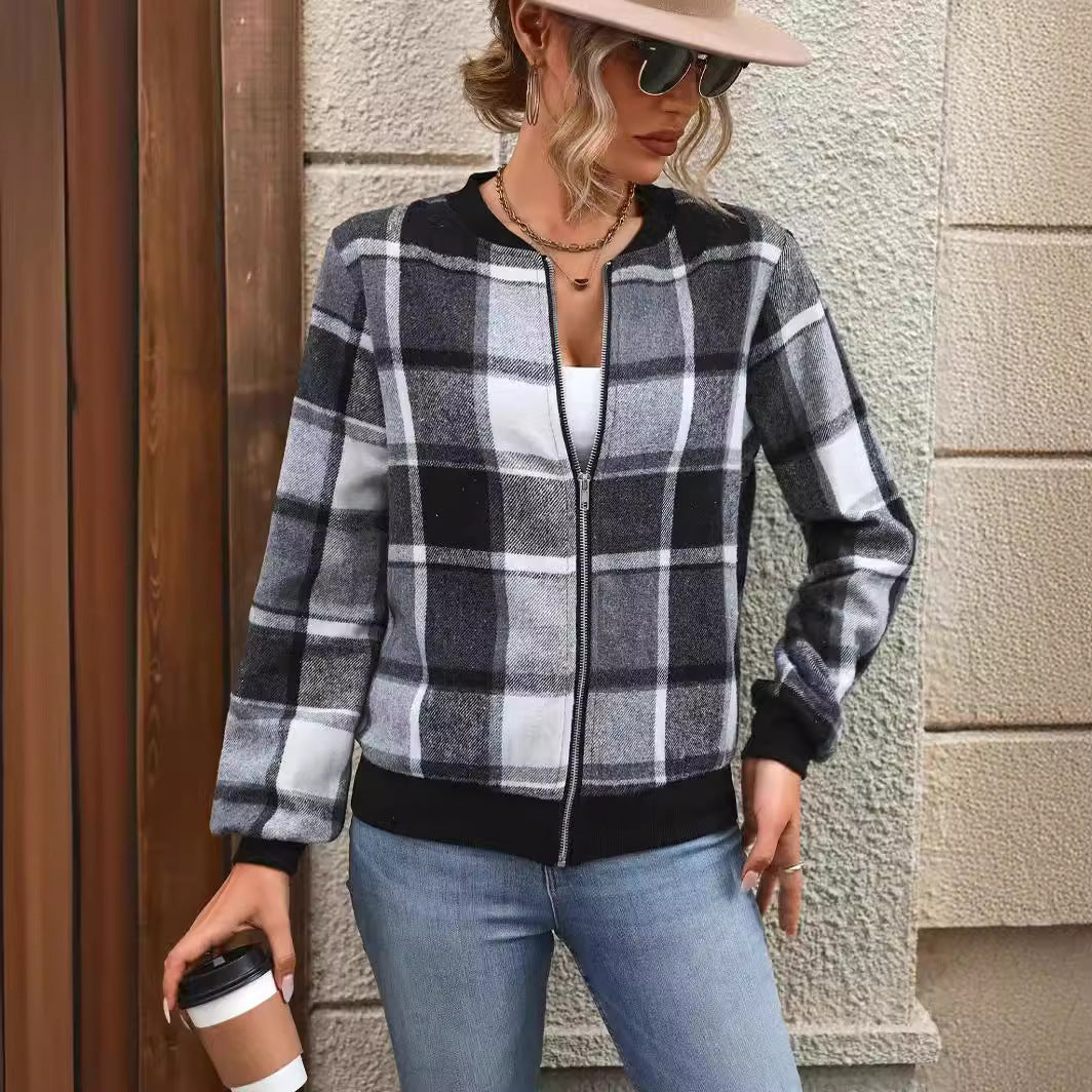 Karierte Baseballjacke für Herbst/Winter