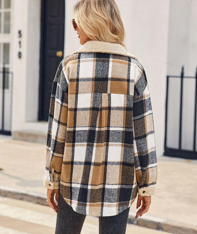 Women’s Velvet Check Jacket with Contrast Polo Collar