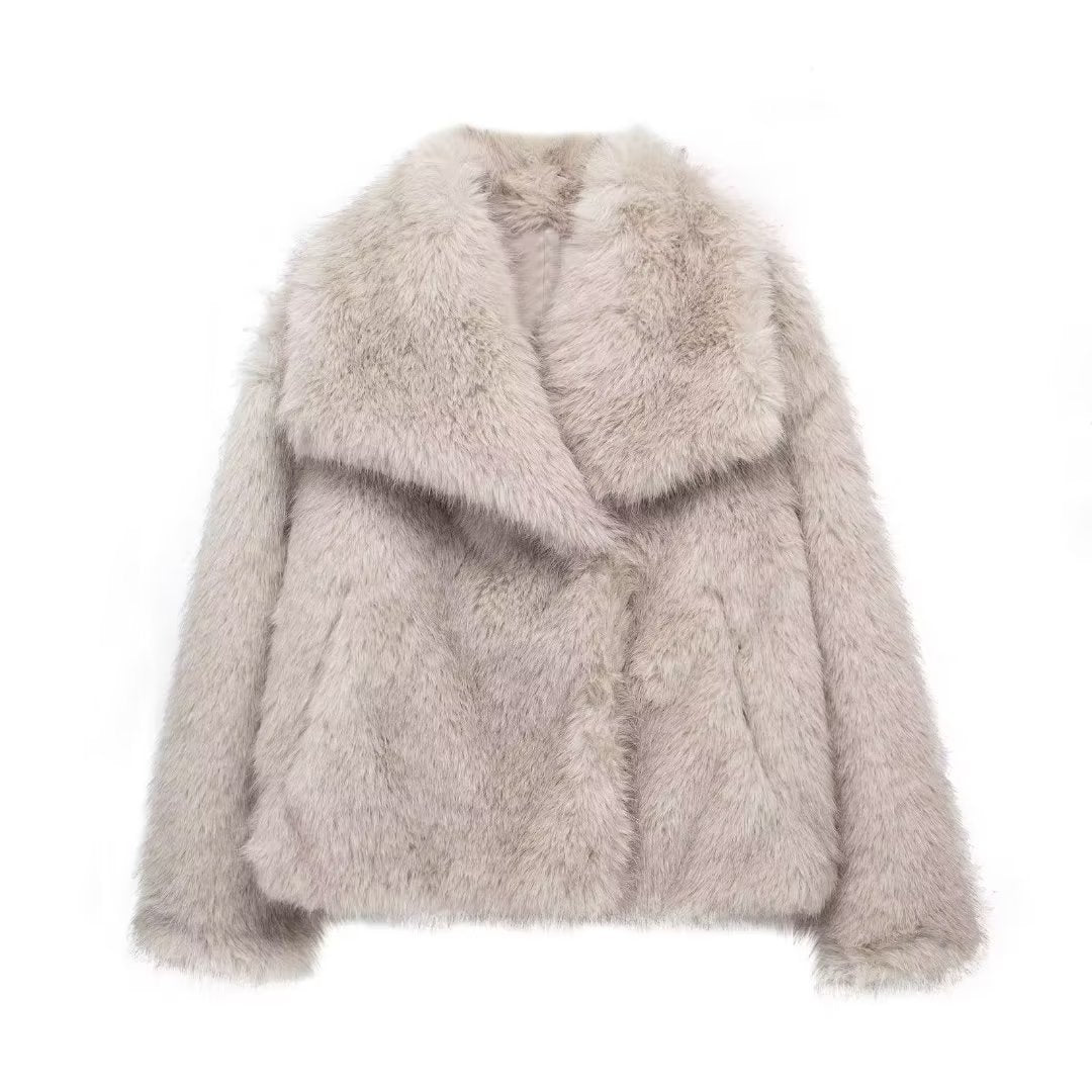 Women’s Plush Winter Coat, Warm Thick Fluffy Lapel Jacket