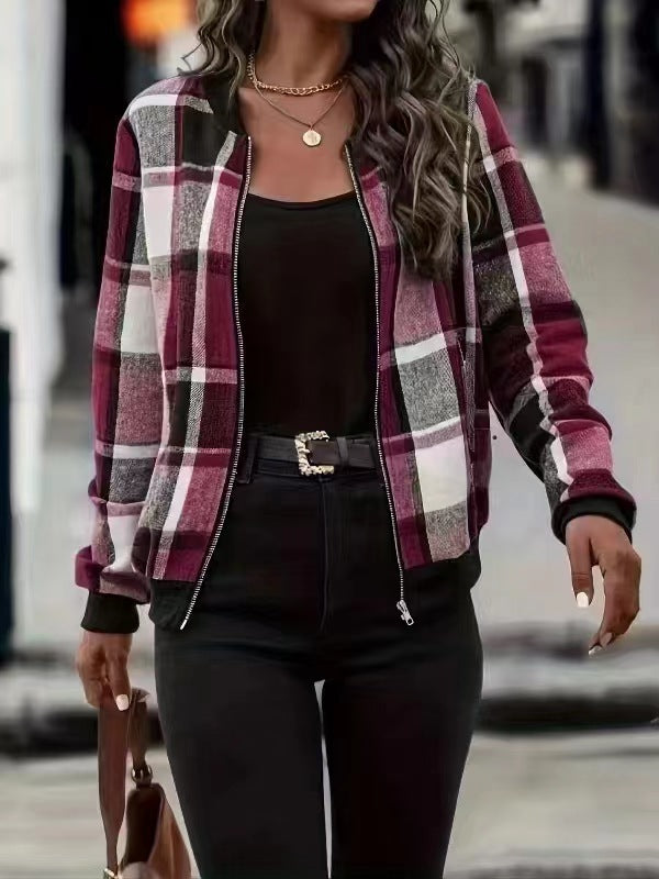 Karierte Baseballjacke für Herbst/Winter