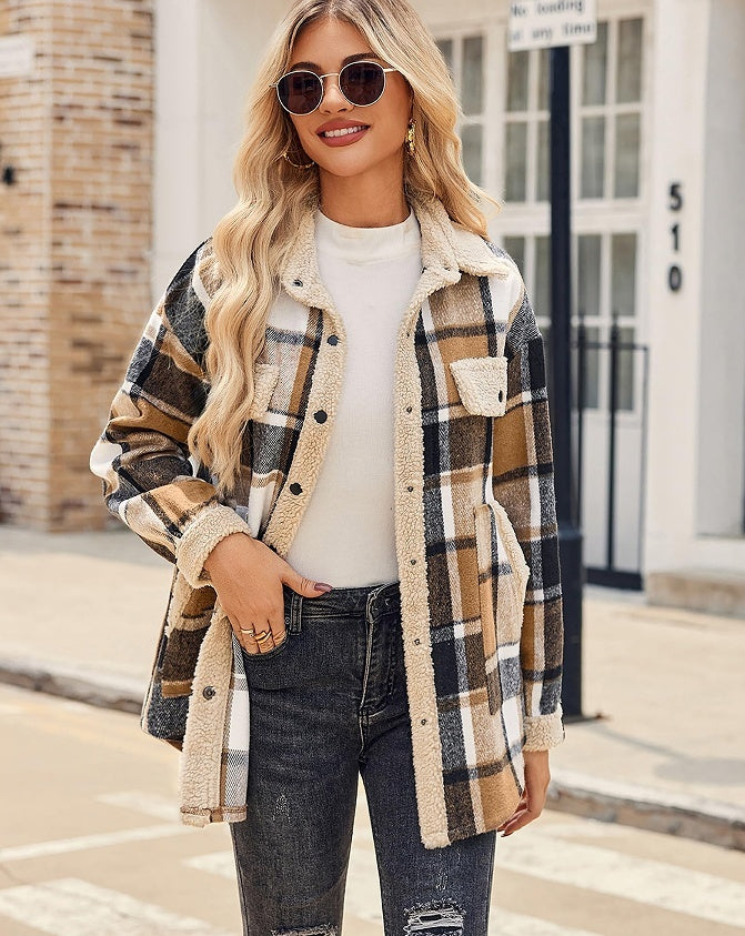 Women’s Velvet Check Jacket with Contrast Polo Collar